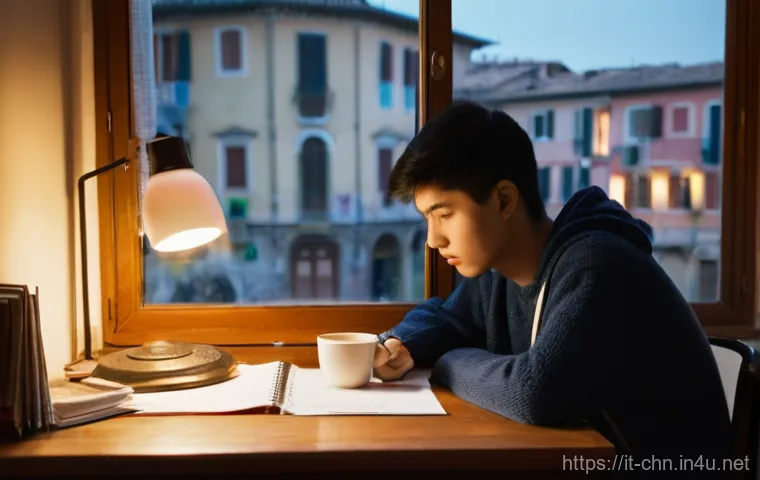 HSK 시험 후 점수 발표 기다리는 법 - **Prompt:** A young Italian student, around 20-25 years old, sits at a desk in their cozy, slightly ...