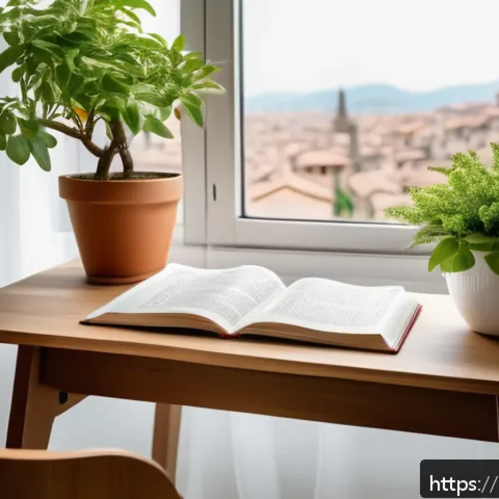 HSK 준비생을 위한 시간 관리 비법 - A cozy and well-organized study space in a modern Italian apartment, featuring a wooden desk with ne...